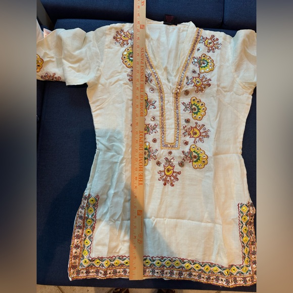 brand Indian off white embroidery Sparkle linen Tunic Top Kurta. M-36 - size 4/6 - Picture 12 of 16